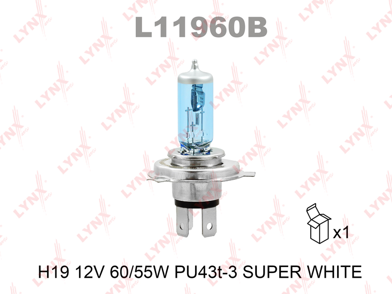 Лампа H19 12V 60/55W PU43t-3 SUPER WHITE