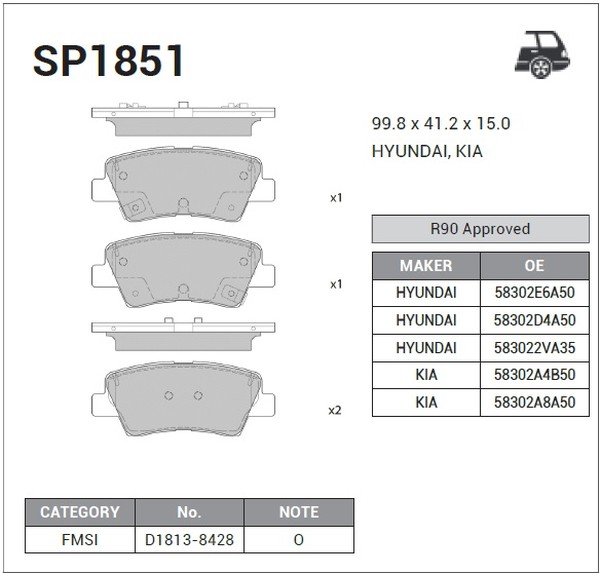 Колодки задние Hyundai Sonata 14-, Kia Optima 16-(sp1907)